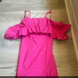 Pink Ruffled Off-Shoulder Dress